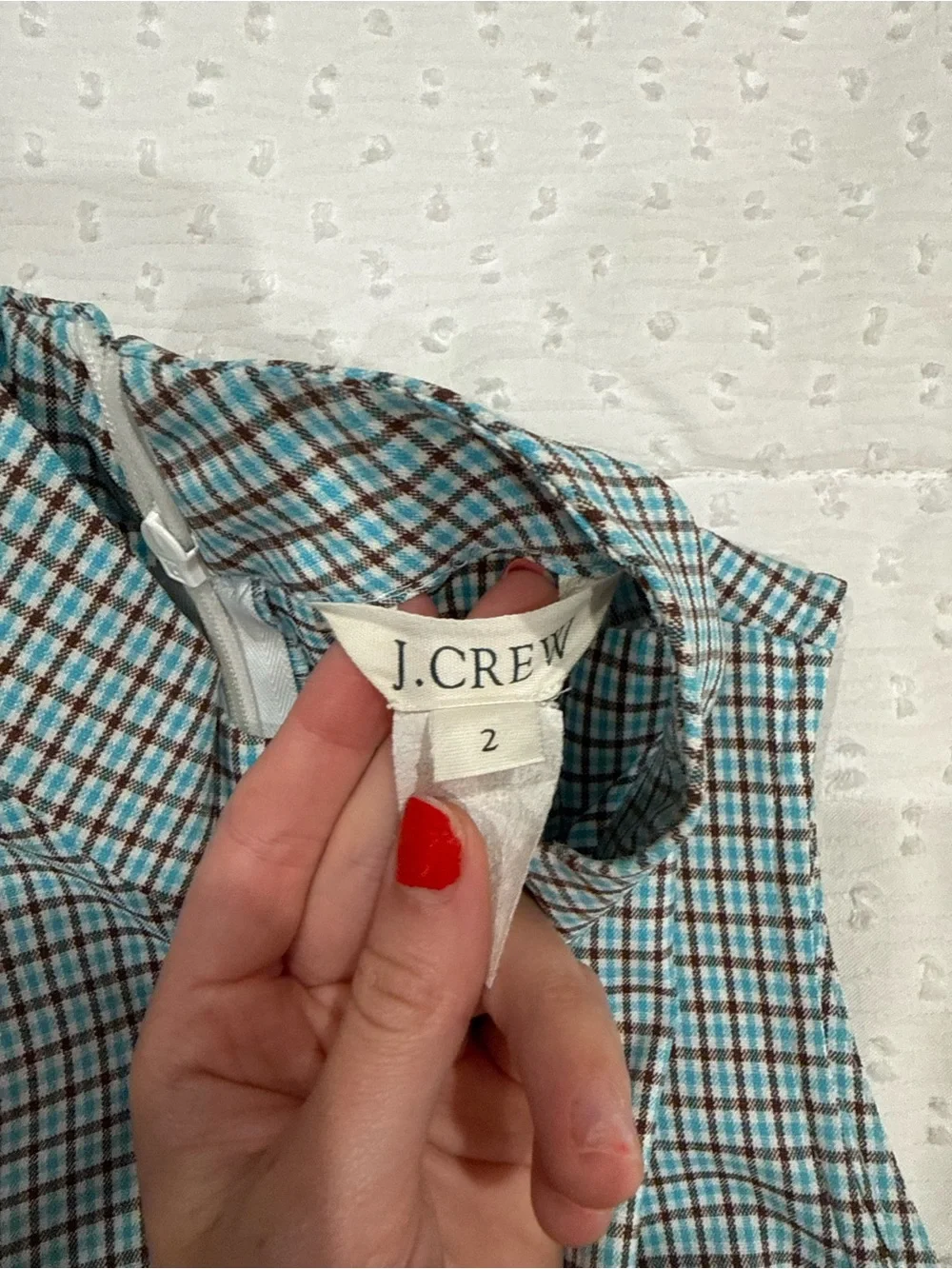 J crew Sleeveless High-Neck Check Shift Dress in Light Blue